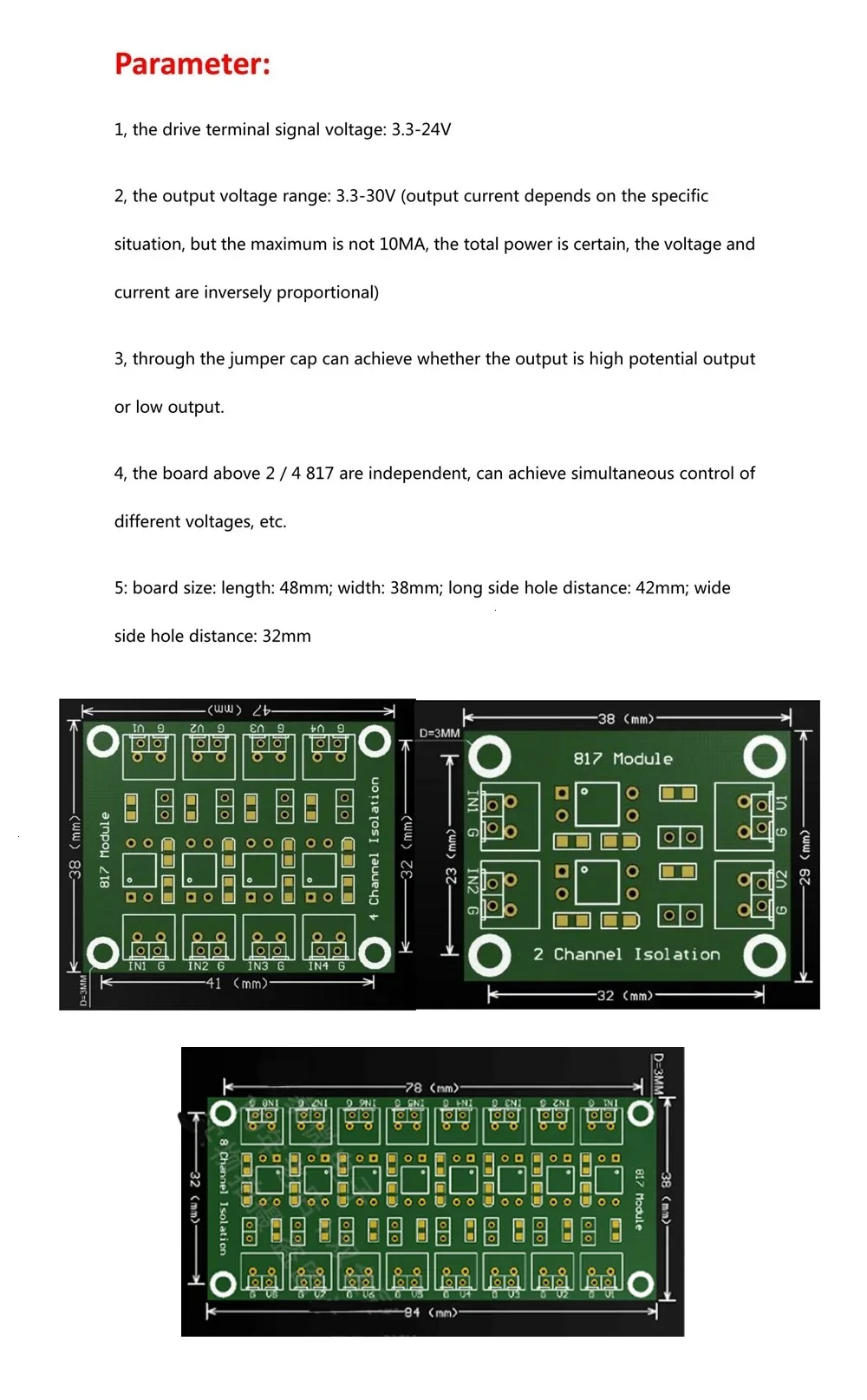 PC817 3.3V-30V 2 Way 4 8 Channel Optocoupler Isolation Board Voltage Converter Adapter Driver Photoelectric Isolated Module