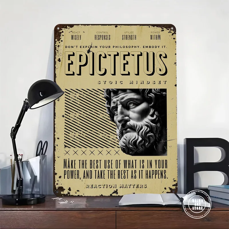 Epictetus Stoic Mindset Motivation Metal Poster Tin Sign Wall Art Vintage Decor Customizable Metal Signs for Home Decoration