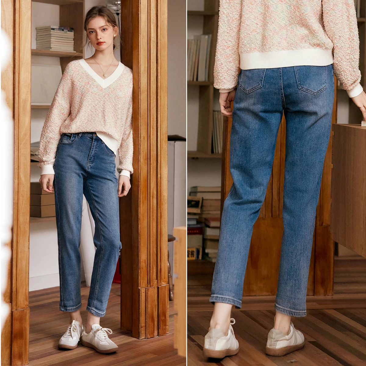 OLrain Cotton Straight Jeans Women 2026 Autumn Solid High-waist Female Streetwear Pencil Full-length Female Pants N56QA92961