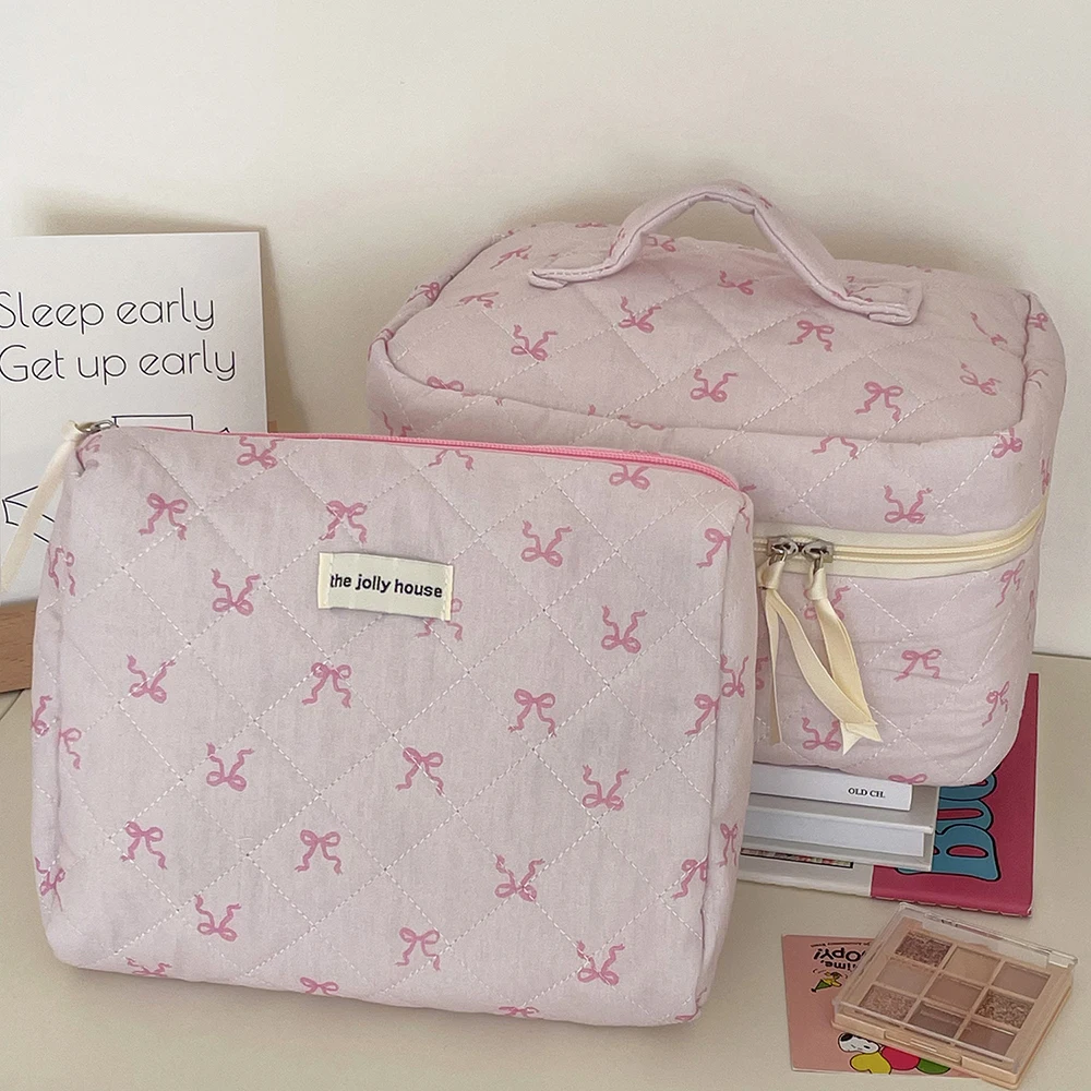 1PC Pink Strawberry Women Cosmetic Quilted Bag Portable Travel Organizer Toiletry Makeup Storage Pouch Handbag Ladies Zipper Bag