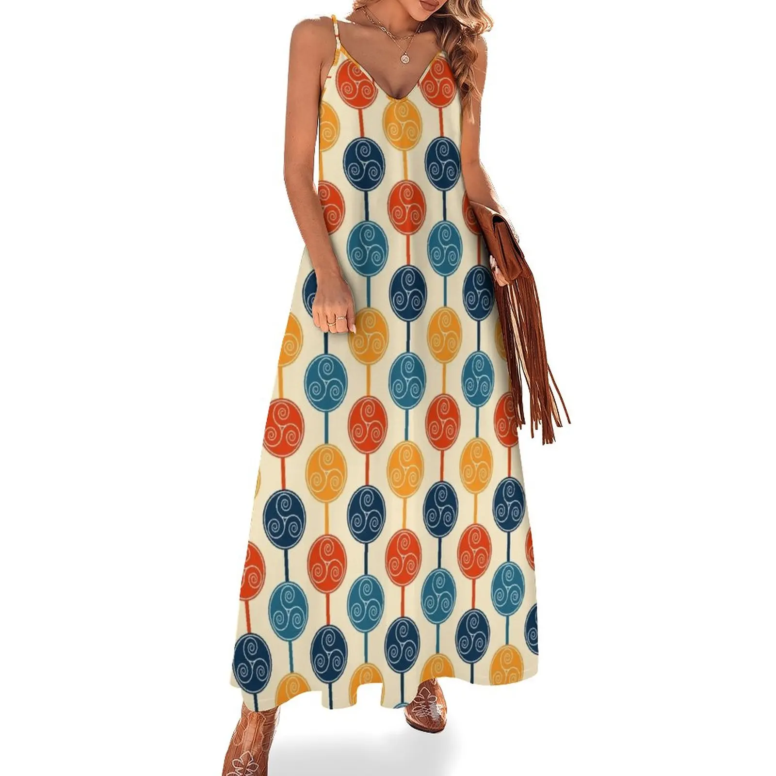 

Retro 1970's Bohemian Style Seventies Vintage Pattern Sleeveless Dress birthday dress elegant guest wedding dress