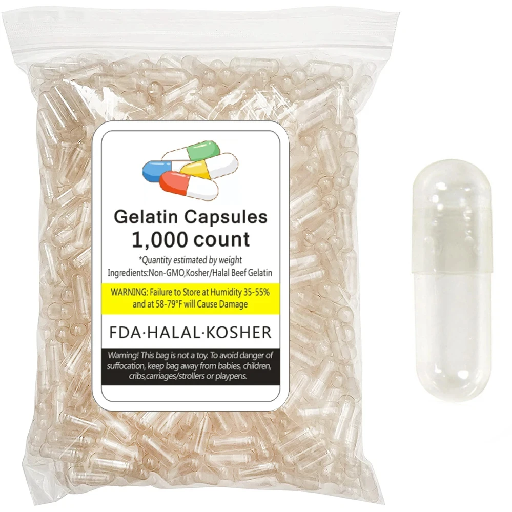 

Прозрачная пустая капсула 0 #00 #, 1000 шт., твердая желатиновая капсула для лекарственных таблеток, Кошерный гель, контейнер для пополнения