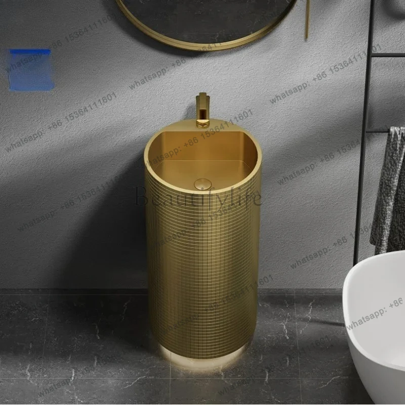 304 Stainless Steel Wash Basin Grid Round Pedestal Basin Suspended Anti-Kick