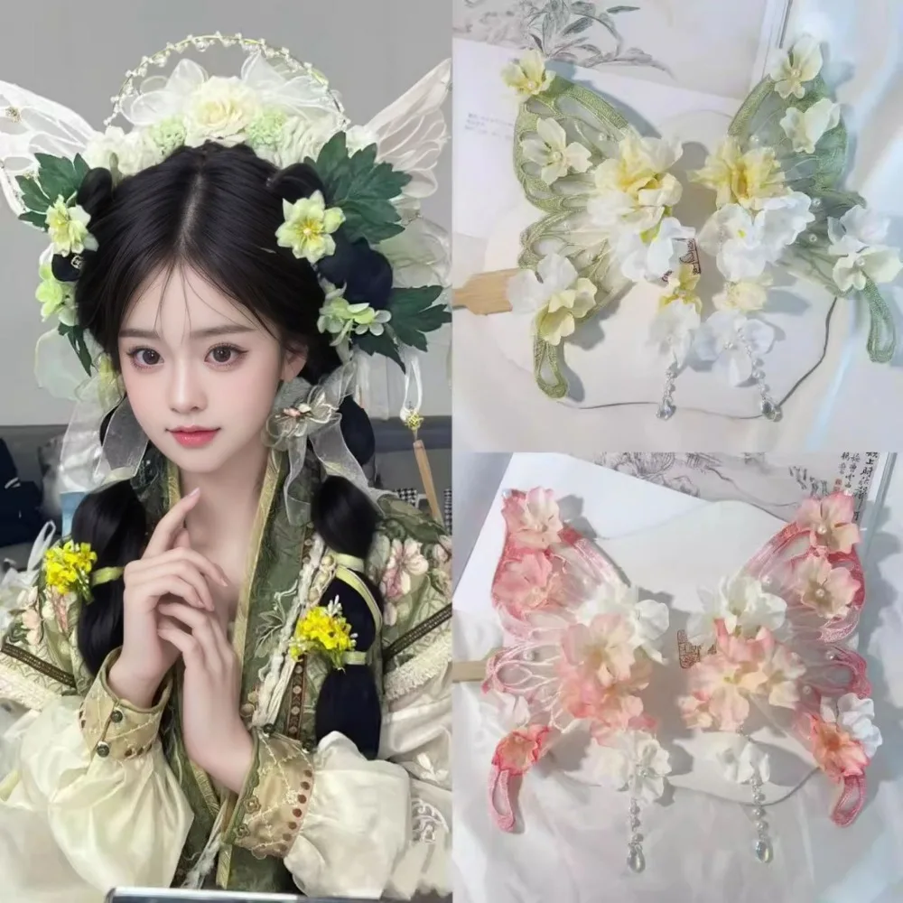 Super Feenhafter Schmetterlings-Blumen-Seiden-Haarclip, Großer Schmetterlings-Haarschmuck mit Quaste, Vielseitiger Haarschmuck im antiken Stil für Hanfu