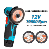 Cordless Electric Angle Grinder 19500rpm Handheld Polishing Grinding Machine Diamond Cutting Power Tool 12V Battery Rechargeable