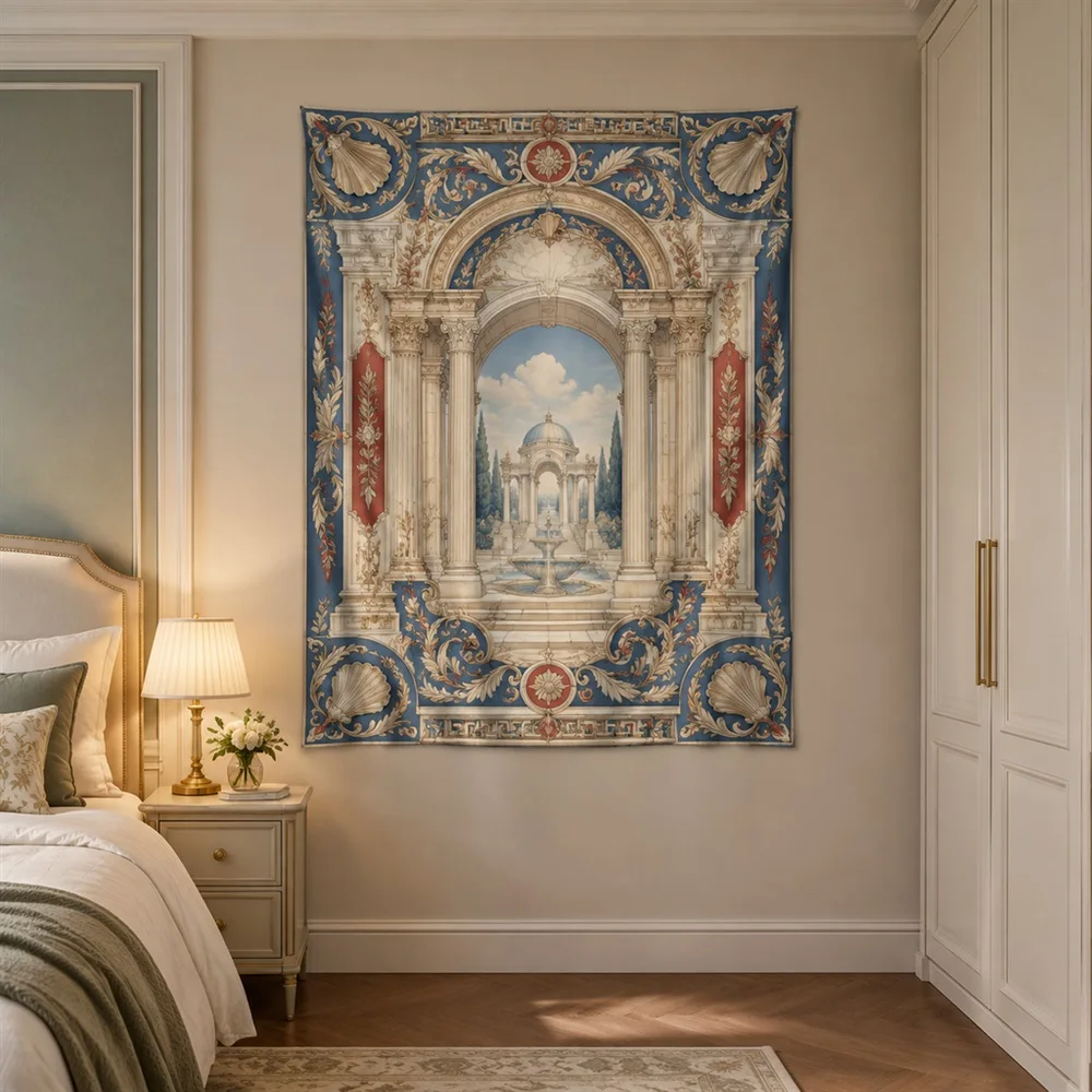 VIKAMA Column and Arch Corner Motif Tapestry Wall Hanging, Neoclassical Wall Decor Tapestries for Bedroom Nursery Kids Room
