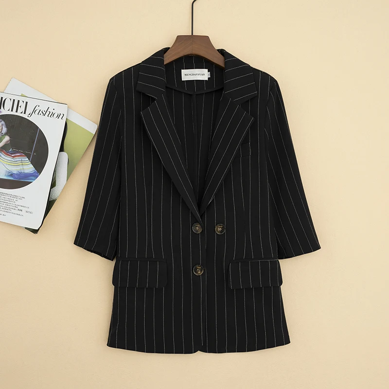 

Повседневный тонкий костюм в белую полоску с семью полями, джет, женский модный профессиональный весенне-летний новый костюм для поездок на работу