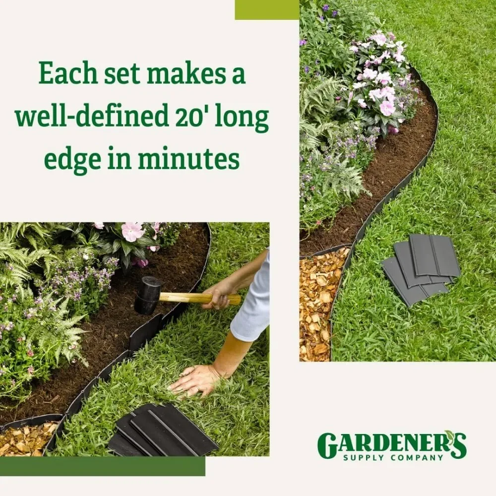Easy No-Dig Landscape Edging Kit | Outdoor Pound-in Interlocking Garden Border | Made with Weatherproof Recycled Plastic.