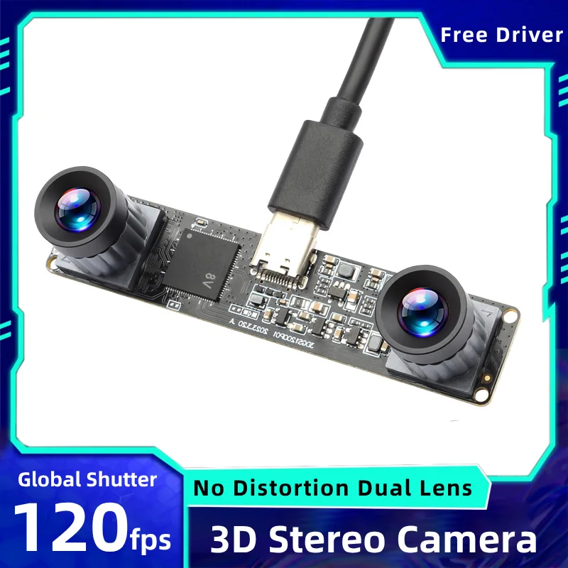 120fps 60fps Global Shutter 3D Stereo Camera Mini 3.8MP 3200x1200P High Speed Full HD Webcam Synchronous Dual Lens USB PC Camera