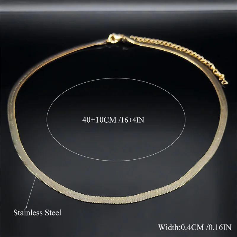 Classic Flat Neck Chain Clavicle Link Necklace For Men Women Stainless Steel Gold Silver Color Filmy Snake Choker Jewelry Gift