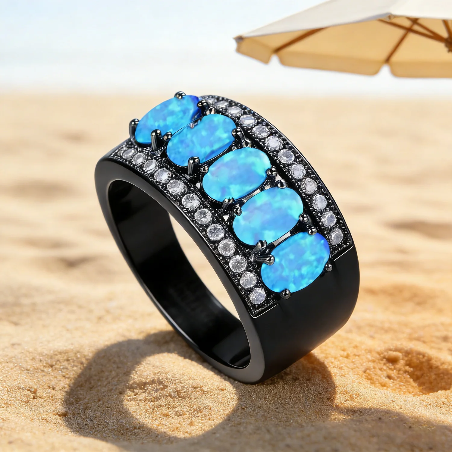 Fashion Jewelry Precious Blue /White Fire Opal Rings for Women Gift Anillos de Lujo Para Muje Anillo de Promesa Couples Gifts