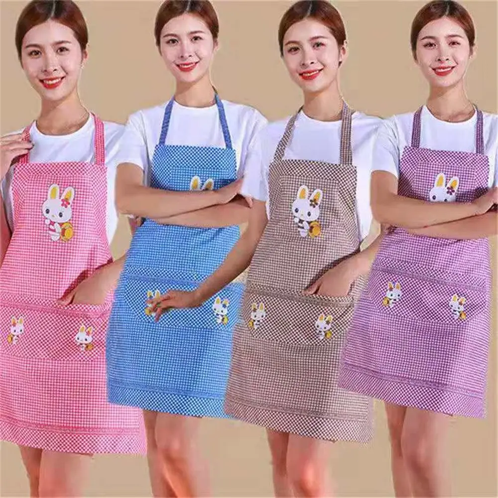 Oil-proof Cooking Apron For Women Adjustable Kitchen Cooking Coffee Shop Cartoon Rabbit Printed Cleaning Aprons With Pocket