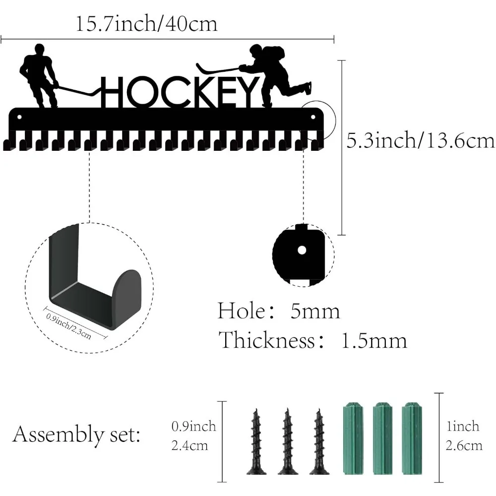 Medal Holder Display Hanger Rack Sports Hockey Metal Wall Mount with 20 Hooks for Race Football Runner Players Gymnastics