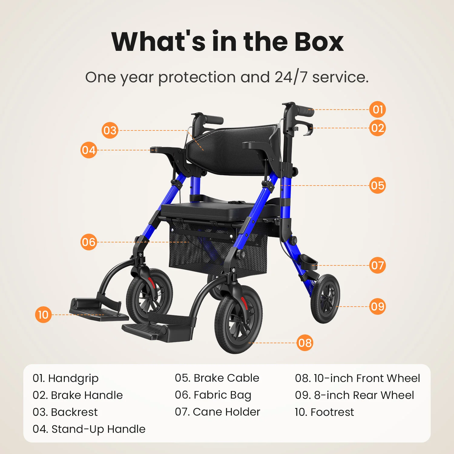 Leichter Faltbarer Rollator für Senioren mit Sitz Rollator-Rollstuhl-Kombi Transport-Rollstuhl – Detail 8