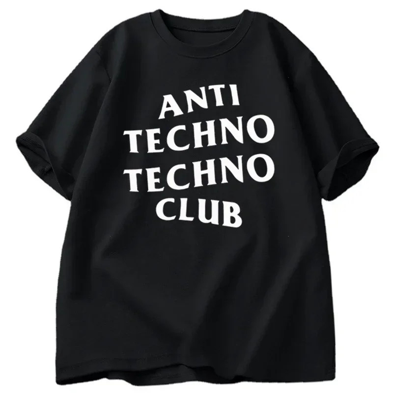 

Футболка Anti Techno Techno Club, забавная хлопковая мужская одежда, повседневная футболка в стиле Харадзюку с графикой большого размера, мужская одежда, уличная одежда
