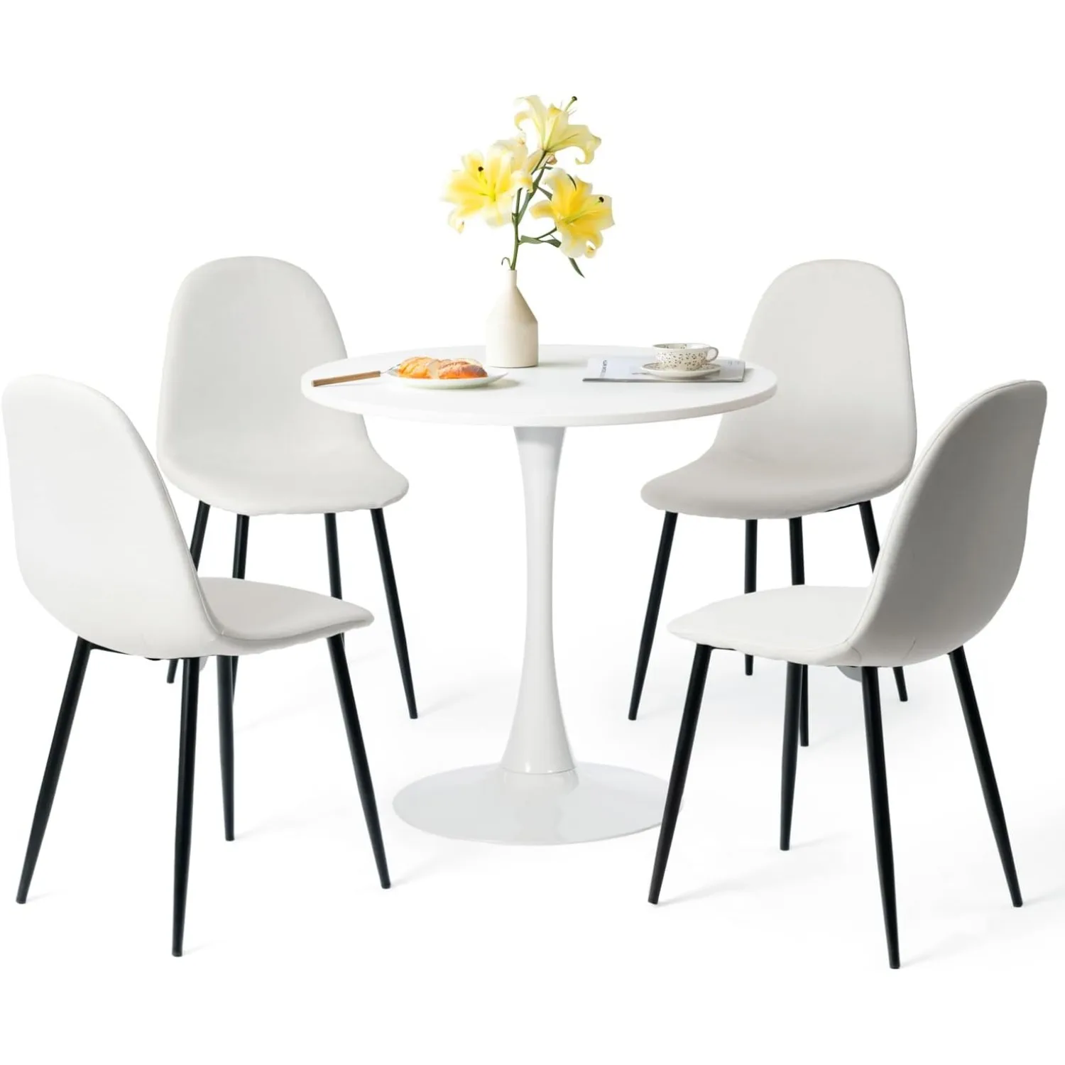 Kitchen Table with Pedestal Base and Chairs for 2-4 People, 5 Piece Kitchen Table Sets, Round Dining Room Table Set, Set for 4