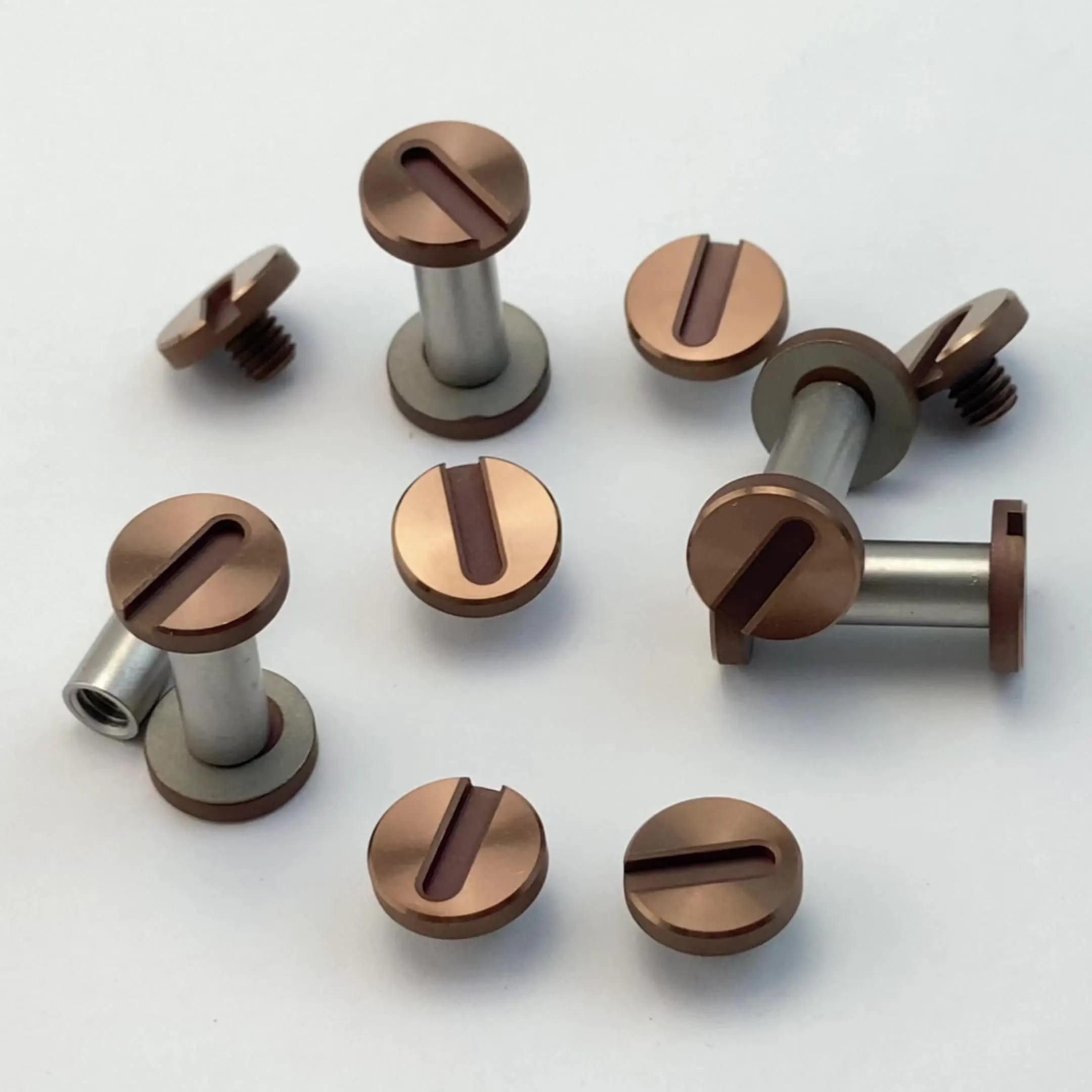 12 Sets/lot Rose Color Shirogorov Knife Button Style Knife Handle Stainless Steel  Pair Locking Screws Spindle Nail Rivet Bolt