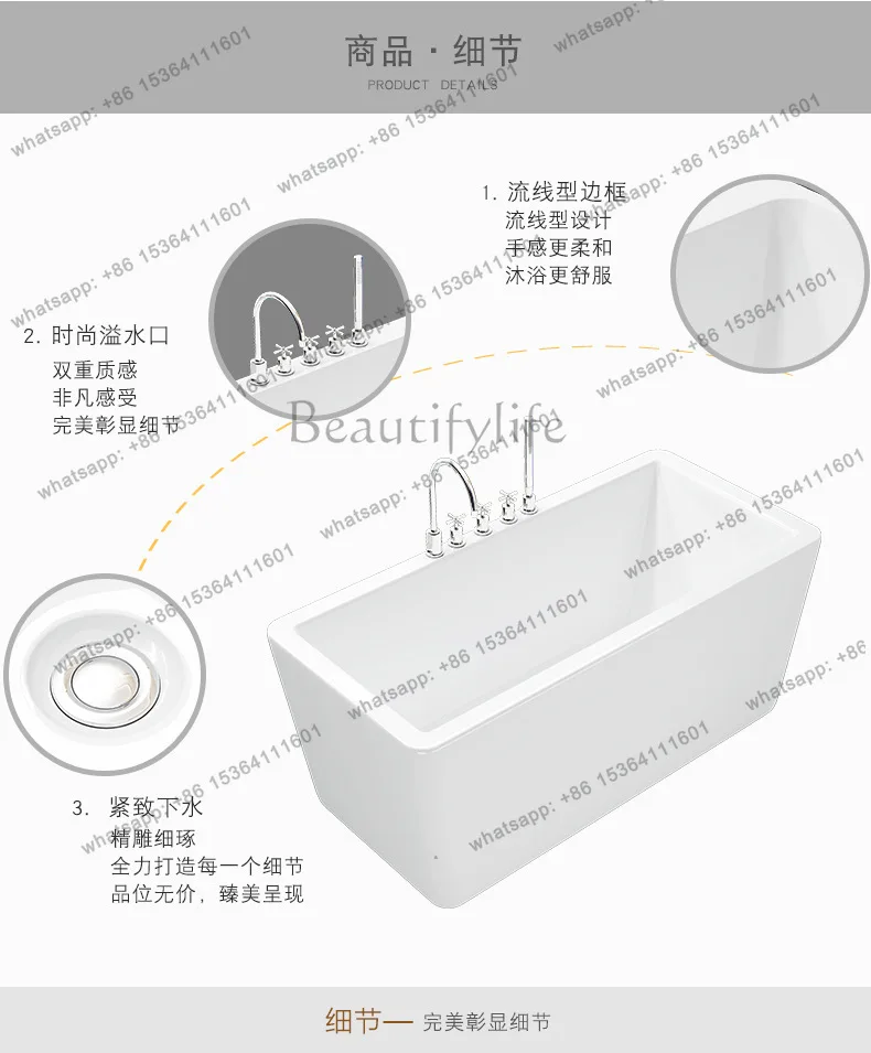 Bevel right-angle rectangular acrylic freestanding bathtub for home use QT-067