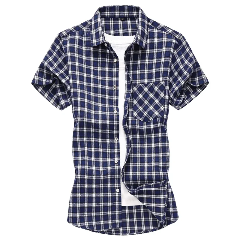 Summer New Men\'s Plaid Short Sleeve Shirt Fashion Casual Brand Shirt Male Business Social Dressing Tops Teenager Office Shirt