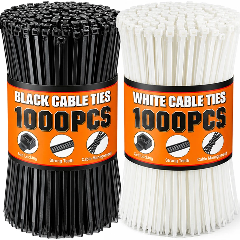 Black White Nylon Cable Ties Adjustable Self-locking Fastening Rings Zip Tie Cable Wires Fixing Ties for Home Offices Industrial