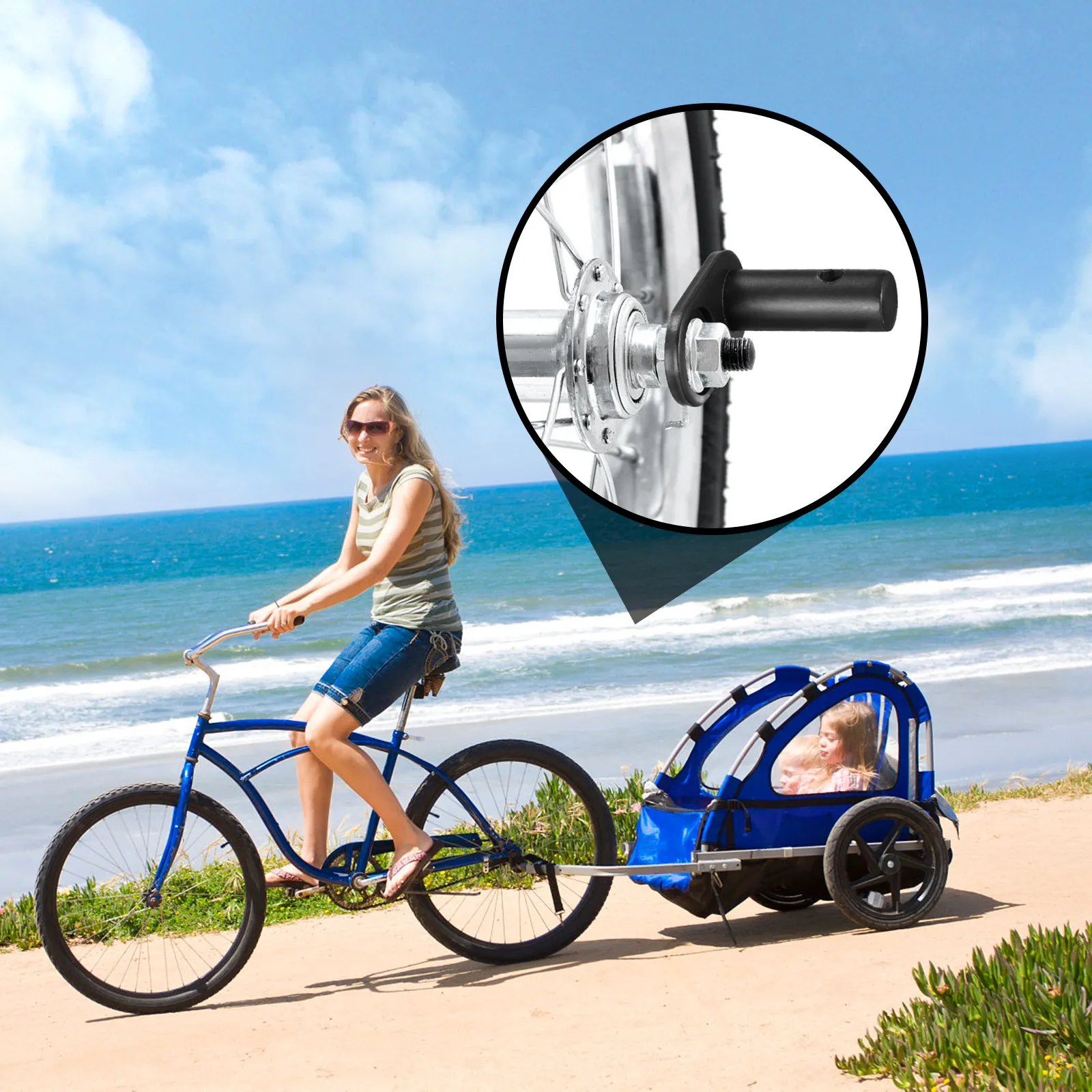 Bike Trailer Coupler Black Heavy-Duty Steel Replacement Adapter Hitch Connector for Child Trailer Accessories