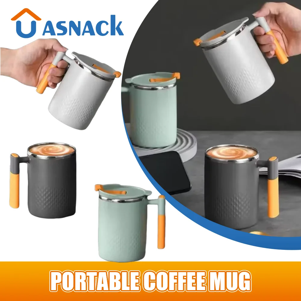 

Stainless Steel Coffee Mug Double Lid Tea Mug with Handle Easy To Carry Drinking Mug Suitable for Outdoor Sports Home Daily Use