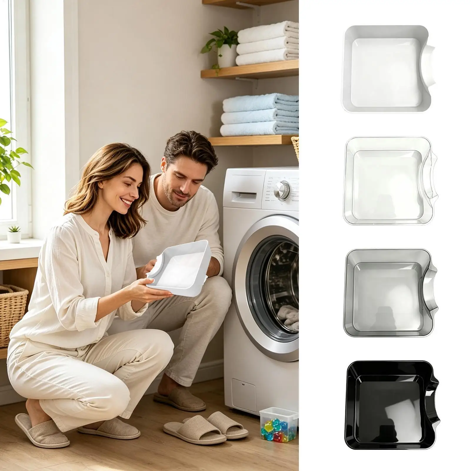 Washing Machine Drain Pan Front Load Leak Proof Tray Reusable Lint Filter Funnel Hidded Drain ABS Protection Odor Water Stain