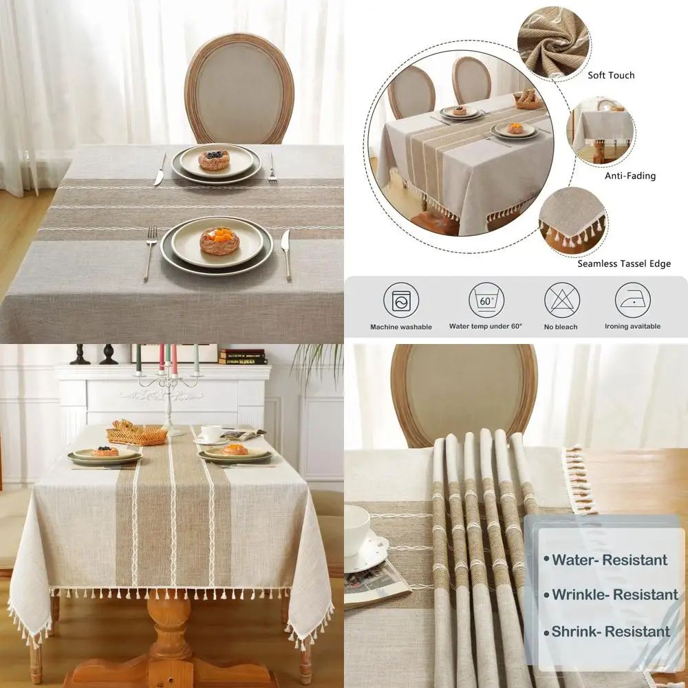 

Cotton Linen Waterproof Tablecloths for Kitchen, Dining, Parties, and Holidays - 55x120, Suitable for 10-12 Guests