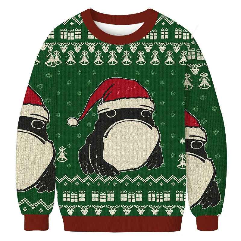 Sad Frog Funny Christmas Ugly Sweater Thin Velvet Adult Boys and Girls Couple Family Parent Child Festival Hoodie
