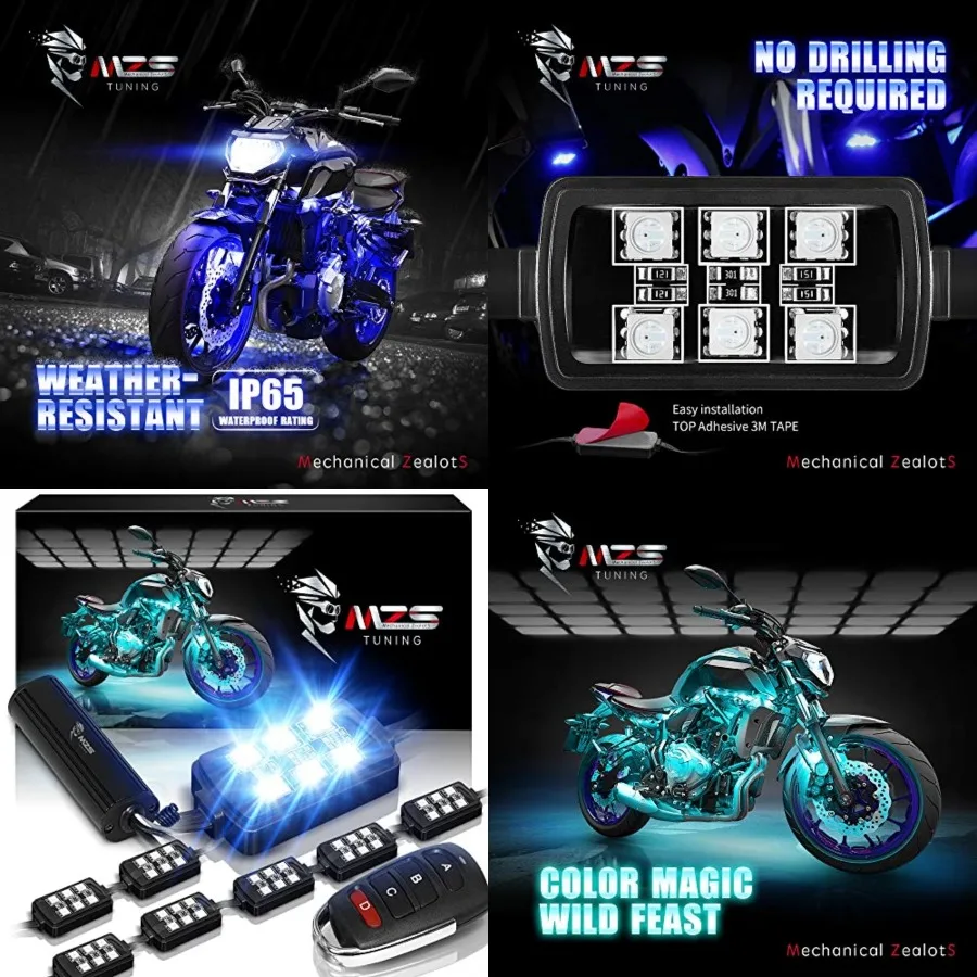 

8Pcs Motorcycle LED Light Kit, Multi-Color Neon RGB Strips LED Underglow kit Compatible with ATVs UTVs Cruiser Trikes Golf Cart
