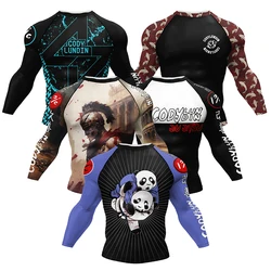 Boxing Jiu Jitsu T-shirts BJJ Rashguard For Men Sport No GI MMA Ranked Long Sleeve MMA Compression Clothing Male Rashguards Tops