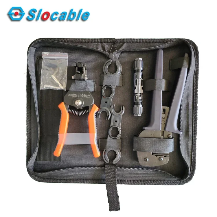 Slocable Crimper Cable Stripper Spanner Solid Copper Bar Connector Hand Toolkit Tool Bag Kit for Solar