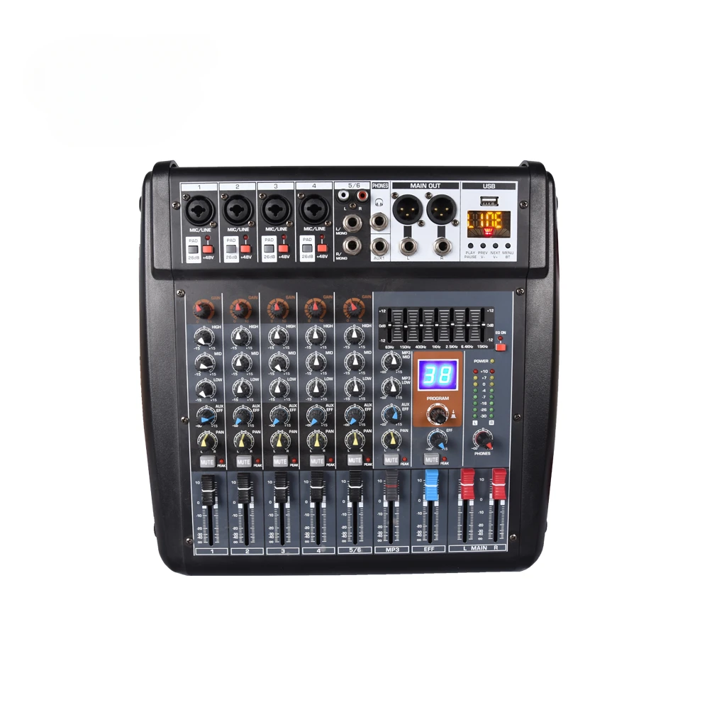 6-channel 350W*2 audio music mixing console with DSP effects mixer