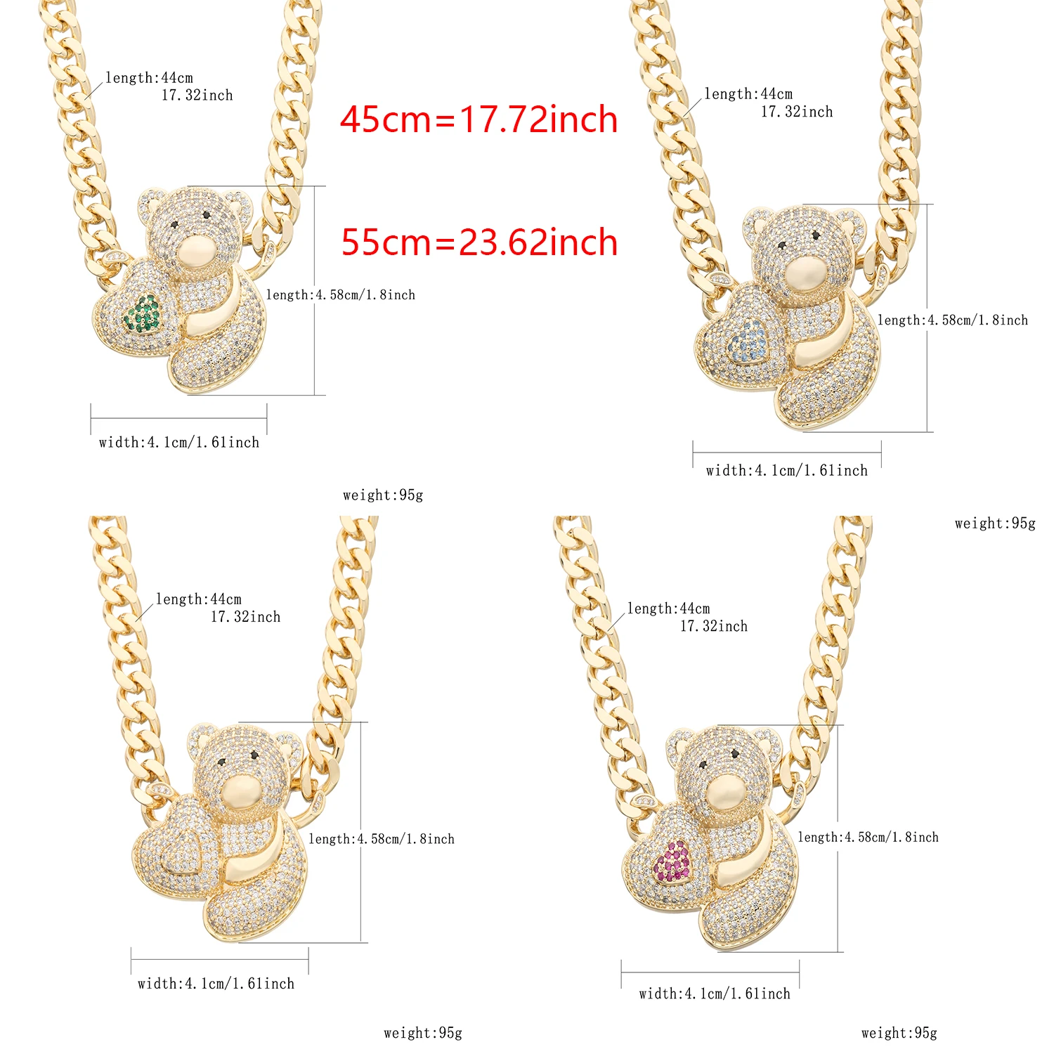 

Romantic girl jewelry proposal bridesmaid jewelry sister group custom heart-breaking teddy bear pendant necklace 95g Mother's Da