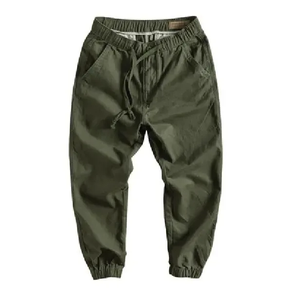 Heavy Cotton Bunched Leg Pants Men\'s Tide Spring and Autumn Men\'s Retro Men\'s Pants Soft Canvas Pants Loose Casual Frock Pants