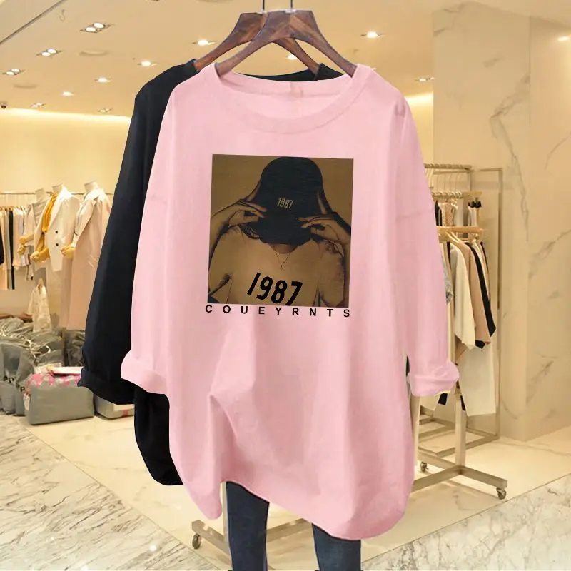 Spring Autumn New Printing Letter Pullovers Top Long Sleeve O-neck Solid Loose Simplicity T Shirts Fashion Casual Women Clothing