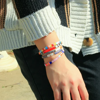 KELITCH - Bracciale Elasticizzato Con Perline Tila - Fatto A Mano, Bianco, Regalo In Confezione Originale