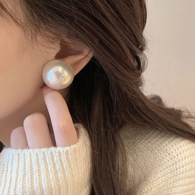 Big Simulated Pearl Earrings Temperament Simple White Statement Earrings For Women Korean Earrings Jewelry Gift