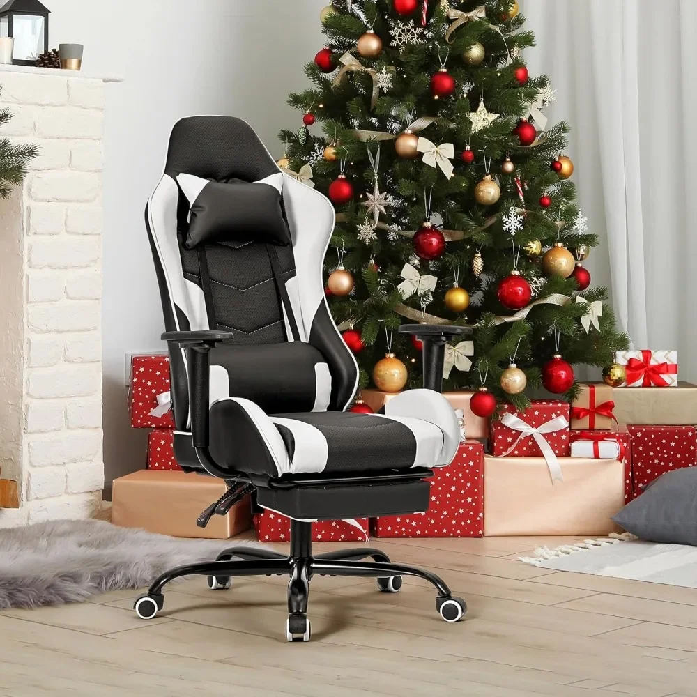 PC Massage Gaming Chair with Footrest Ergonomic Office Desk Chair Racing PU Leather Recliner Swivel Rocker, Gaming Chairs