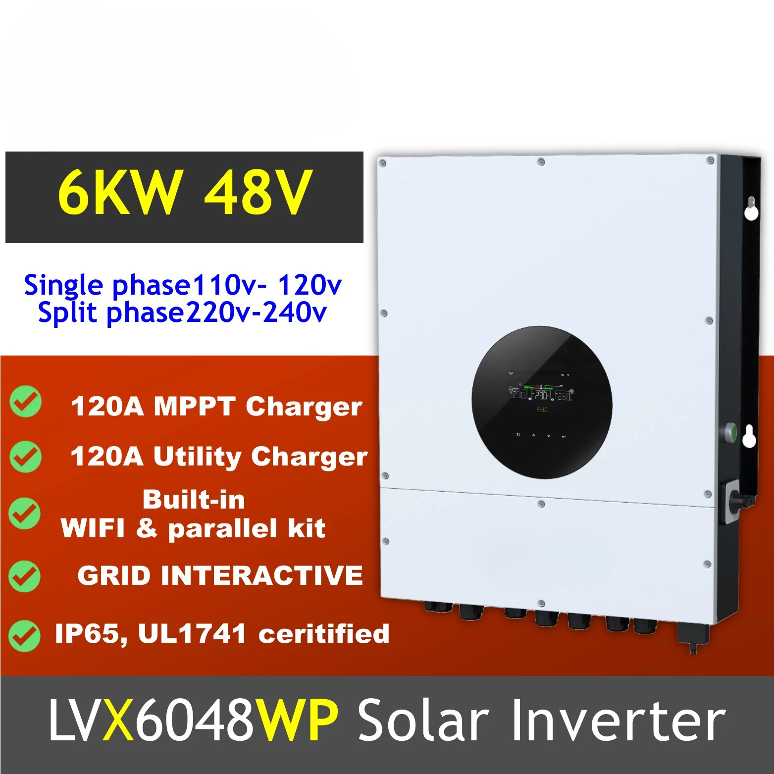 6000w 48v solar inverter charger 120A Max PV input 600 hybrid