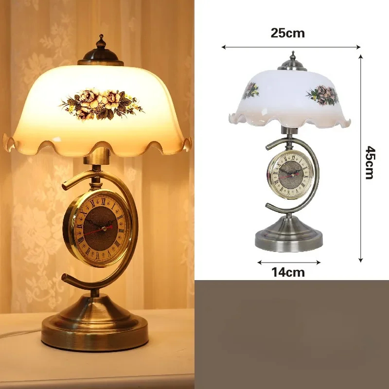 European Retro Nostalgic Study Living Room Bedside Clock Desk Lamp