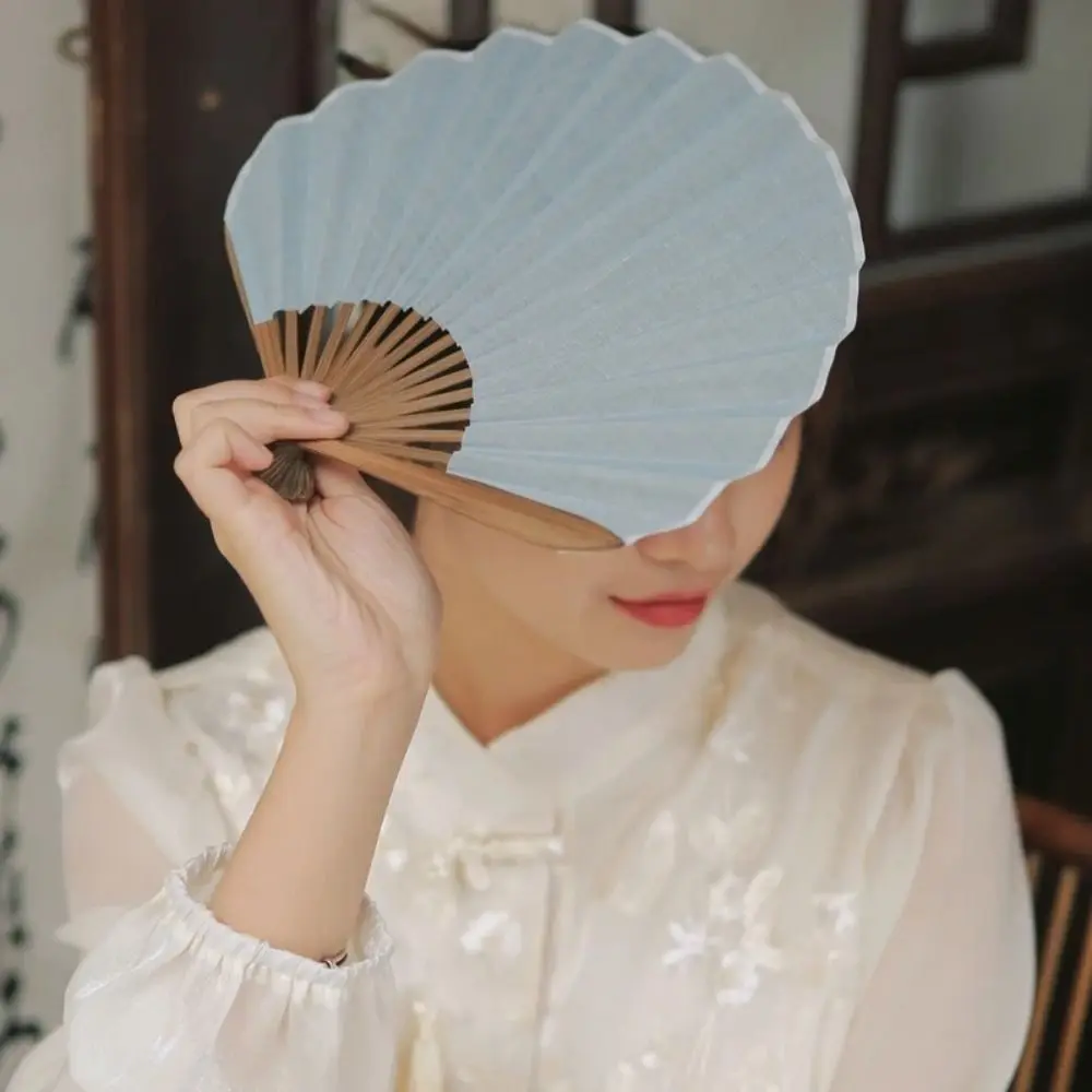 

Creative Retro Mini Shell Fan Chinese Cotton Linen Cloth Folding Hand Fan Chinese Style Gentle Handheld Fan Party