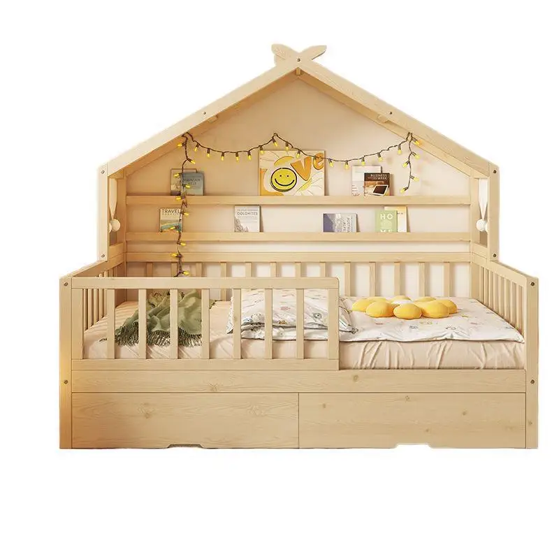 All solid wood children and girls with tow guardrail household baby single boy tree house bed