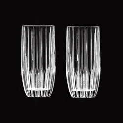 2pcs Set 12 oz Vertical Patterned Coffee Cup Thick Crystal Cocktail Glass Creative Heat-resistant Cold Transparent Water Bottle
