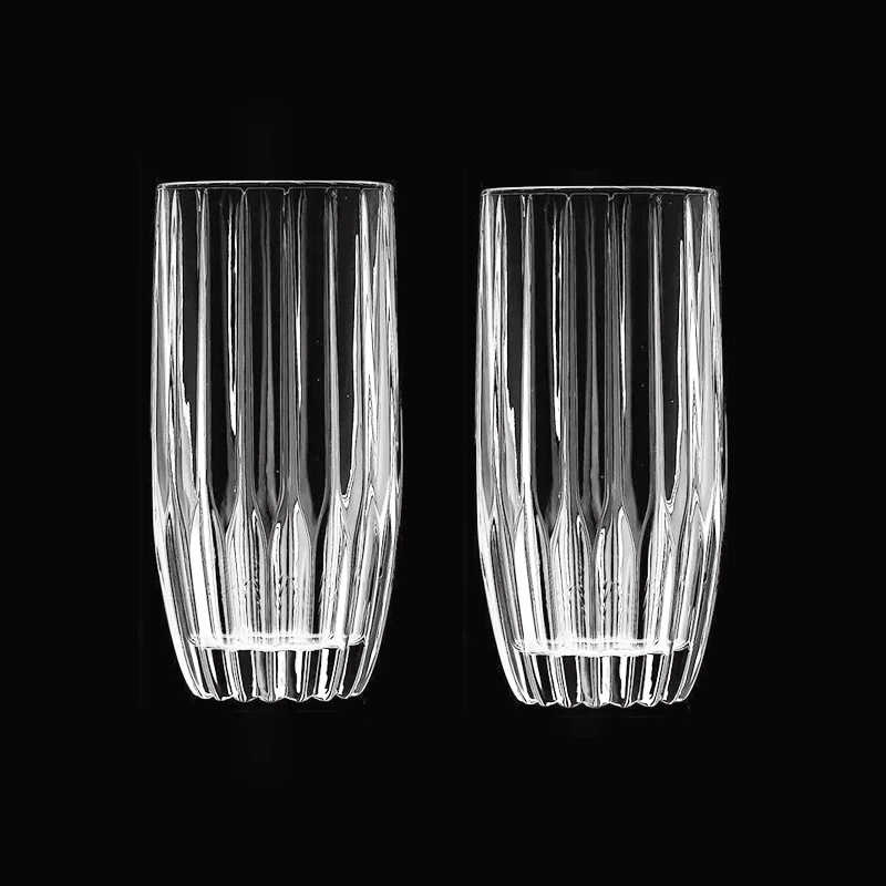 2pcs Set 12 oz Vertical Patterned Coffee Cup Thick Crystal Cocktail Glass Creative Heat-resistant Cold Transparent Water Bottle