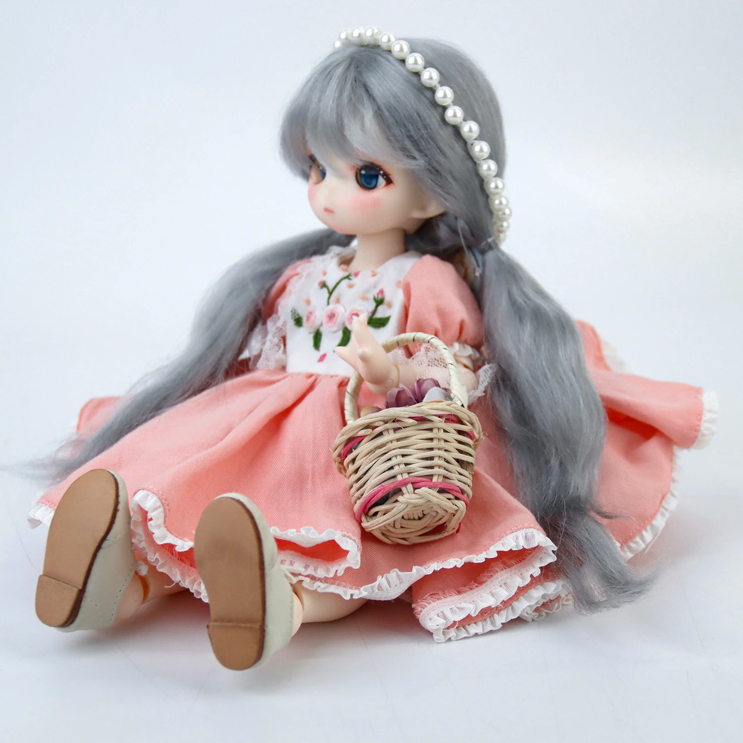 New 1/6 BJD Hair Mohair Doll Wigs Pigtails Sliver Gray With Bangs Sofer Mohair Tress MSD SD Doll Accessories Wig