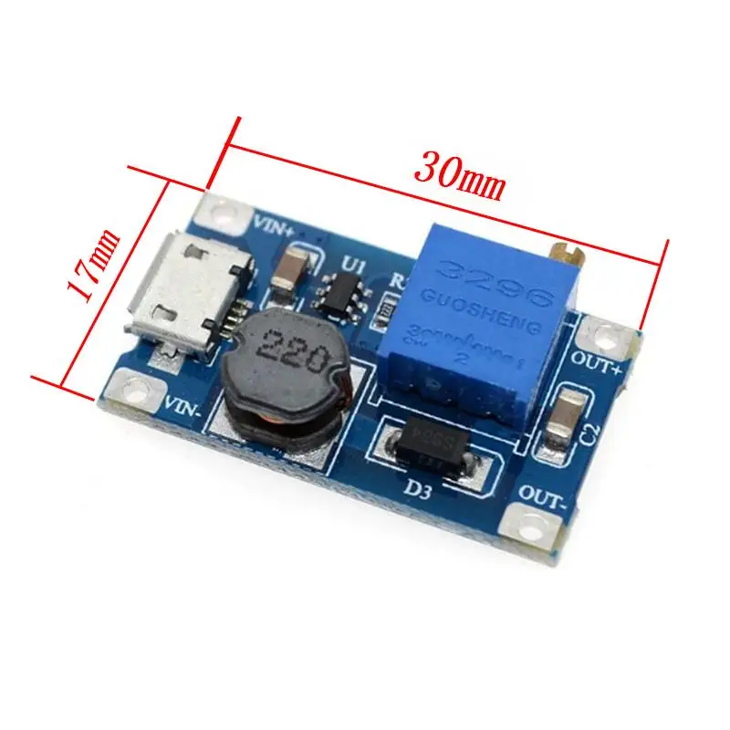 5pcs/lot MT3608 DC-DC Adjustable Boost Module 2A Boost Step Up Module with MICRO USB 2V - 24V to 5V 9V 12V 28V LM2577