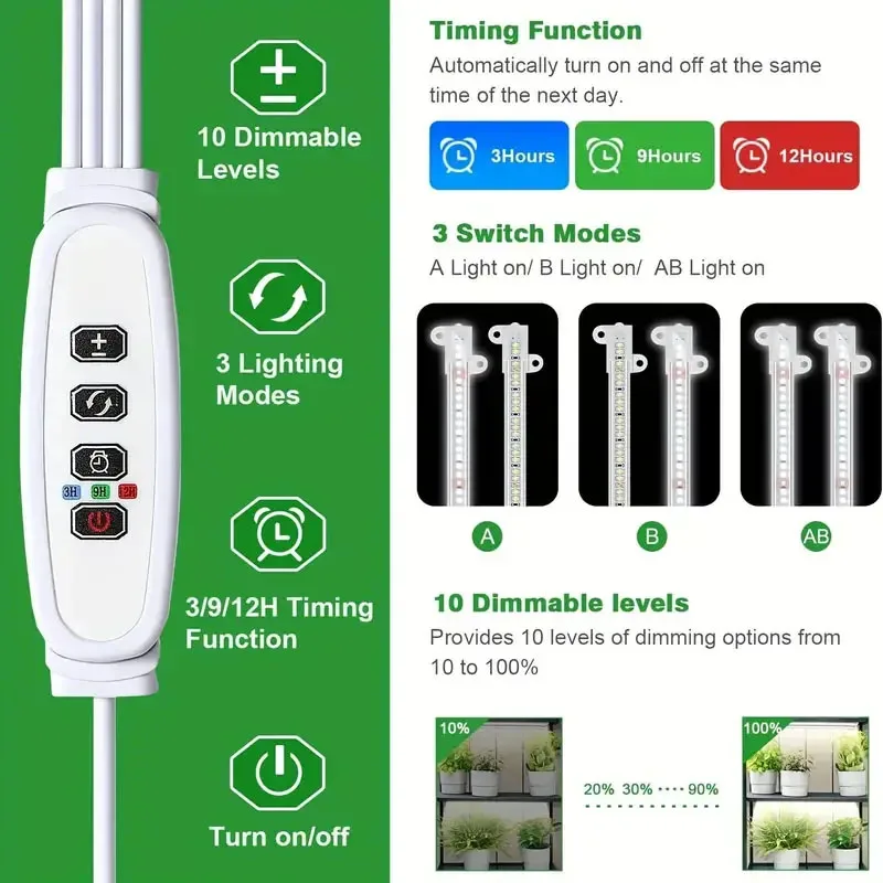 植物用のUSBタイマー付きの調光可能なLEDグローライト,水耕栽培ランプ,植物用のフィトランプ