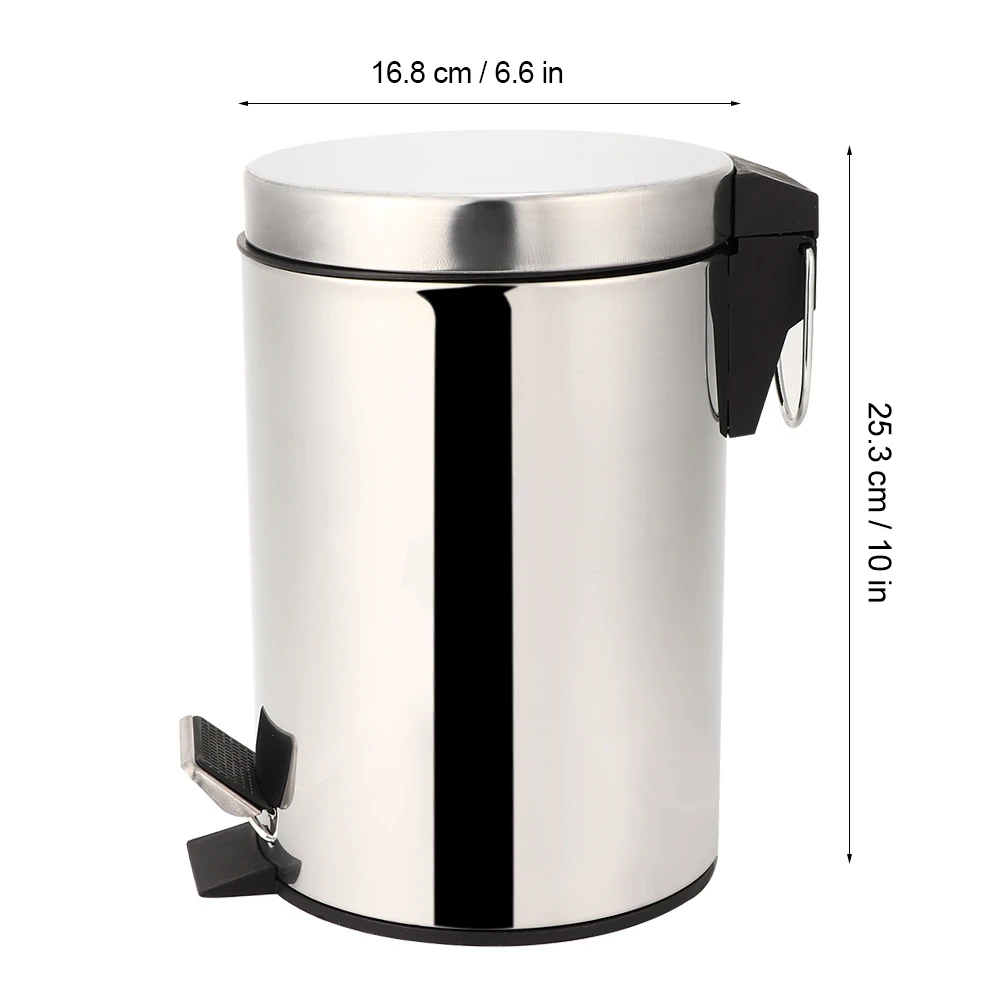 3L Household Stainless Steel Step Pedal Trash Can Dustbin Rubbish Garbage Bin Container Garbage Bin Pedal Trash Can Rubbish Bin