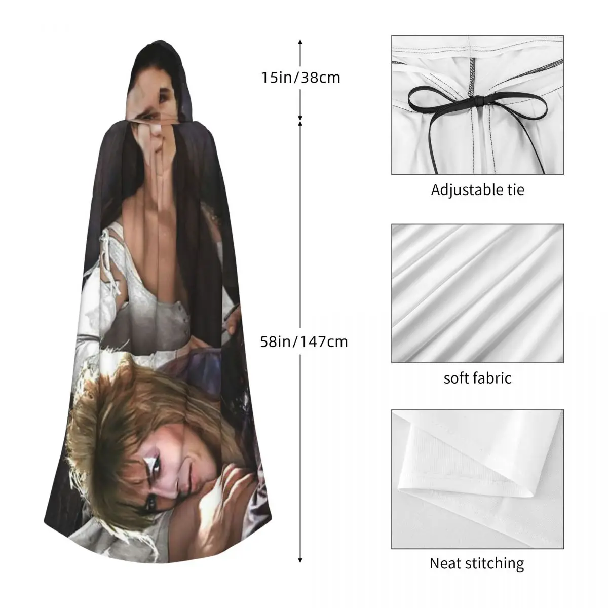 Jareth ملك العفاريت الوقاية في متاهة طويلة مقنعين عباءة ساحرة القرون الوسطى زي تأثيري كيب حفلة الهالوين للجنسين